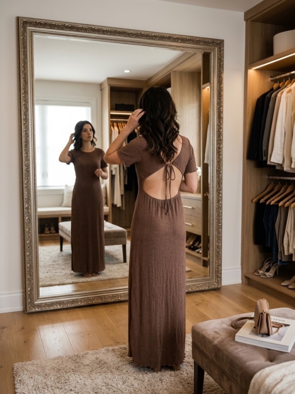 A New Day Rust Brown Ribbed Maxi Dress M NWT